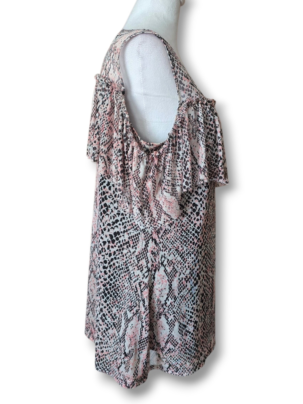 Ny Collection Snake-Print Ruffle Cold-Shoulder Top - Size Small - Picture 2 of 7
